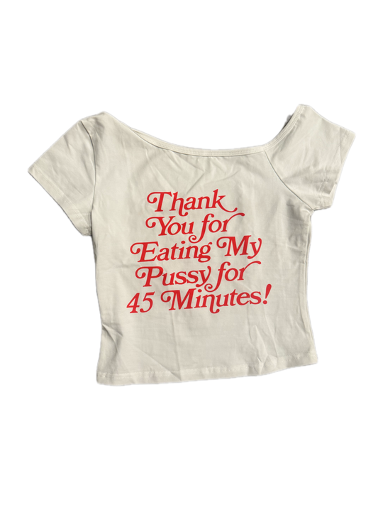 “Thank you” off-the-shoulder top